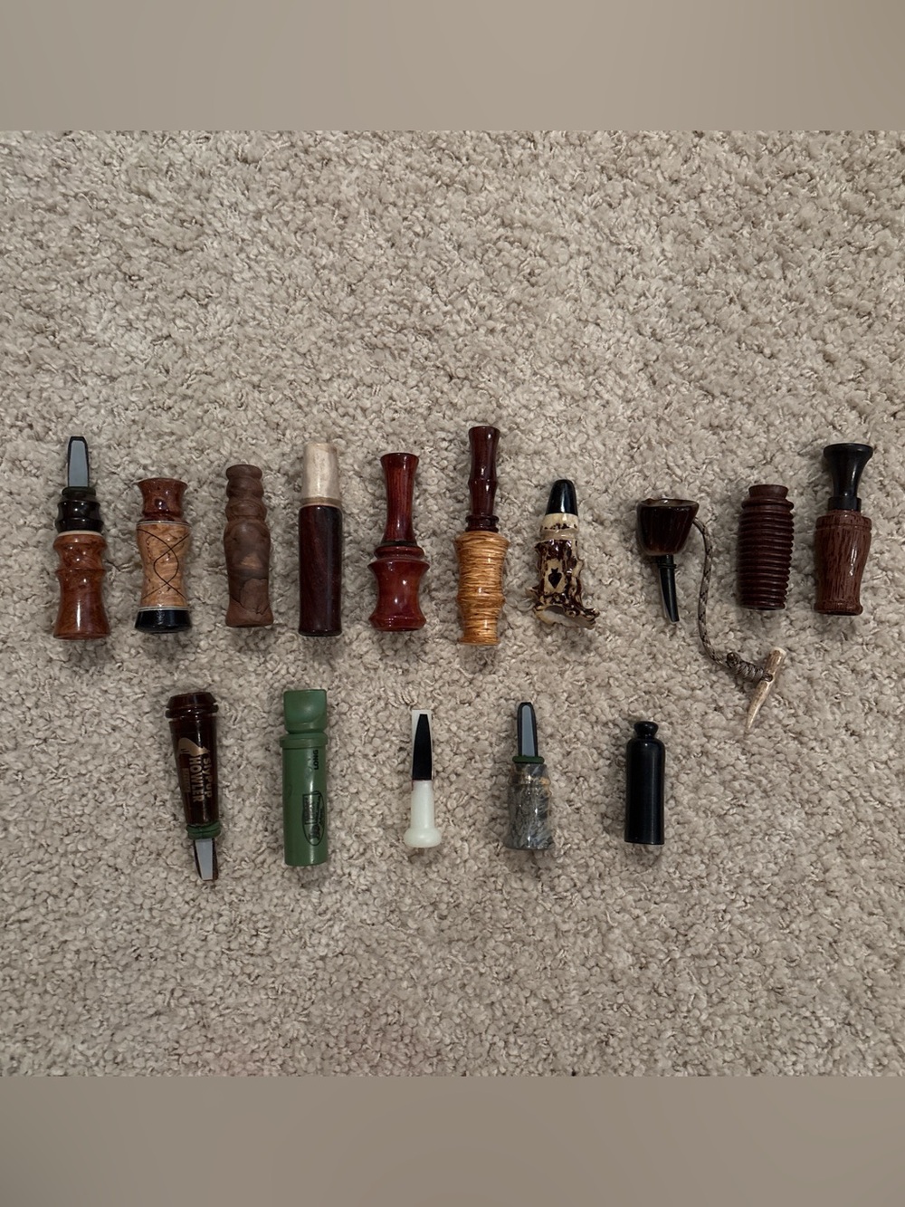 Lot 15 Hunting Game Calls, Some Custom Wood & Plastic Duck Deer Predator Calls